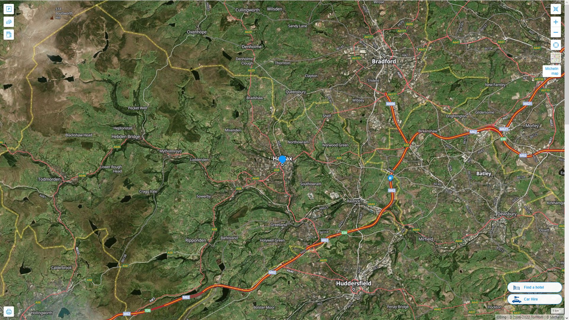 Halifax Royaume Uni Autoroute et carte routiere avec vue satellite